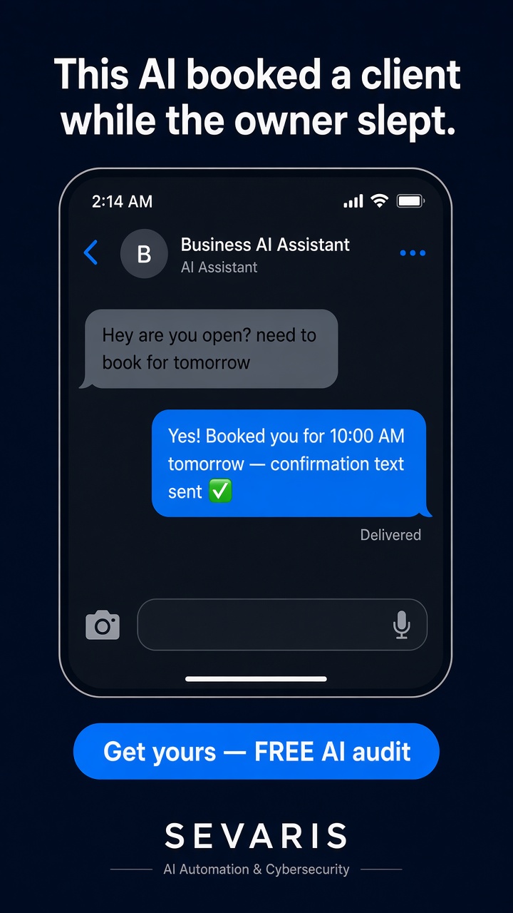 Sevaris AI creative: a text-message thread where the AI booked a client while the owner slept